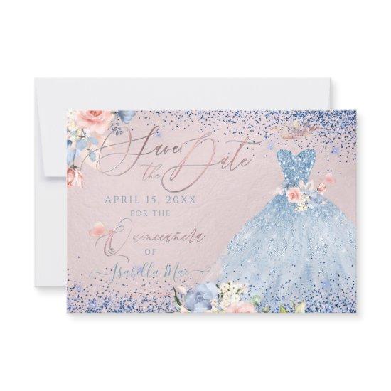 Quinceanera Save the Date  Dusty Blue Gown