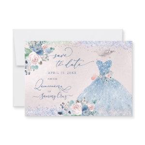Quinceanera Save the Date Dusty Pink Blue Peonies