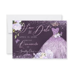 Quinceanera Save the Date Dusty Purple Gown  Invit