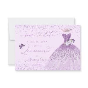 Quinceanera Save the Date Dusty Purple Gown  Invit