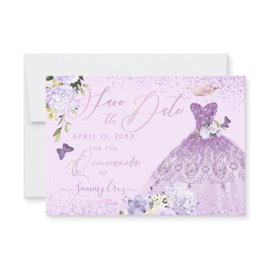 Quinceanera Save the Date Dusty Purple Gown