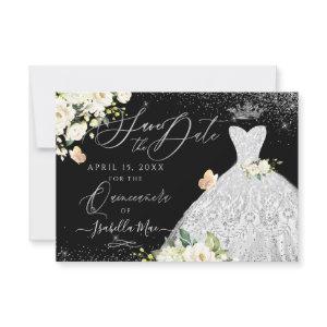 Quinceanera Save the Date Faux Glitter White Gown