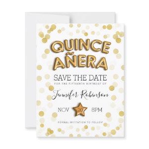 Quinceanera Save The Date Gold Balloons Glitter