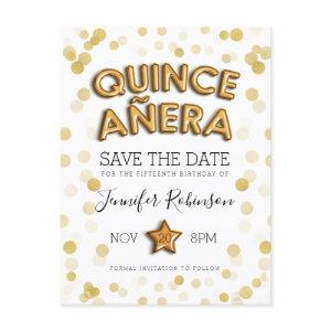 Quinceanera Save The Date Gold Balloons Glitter Announcement Postcard