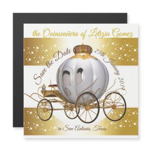 Quinceanera Save the Date Gold Princess Carriage Magnetic