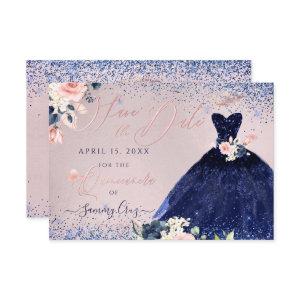 Quinceanera Save the Date Navy Blue Gown