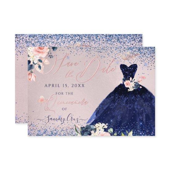 Quinceanera Save the Date Navy Blue Gown