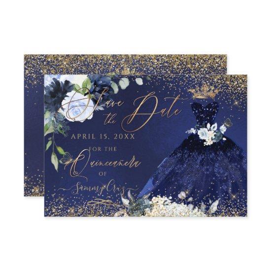 Quinceanera Save the Date Navy Blue Gown