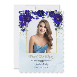 Quinceañera Save The Date Photo Royal Blue  Gold