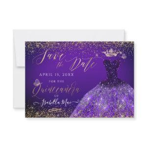 Quinceanera Save the Date Purple Gliter Gown