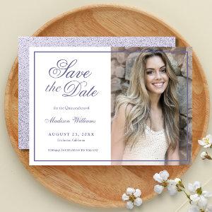 Quinceañera Save The Date Purple Glitter Photo