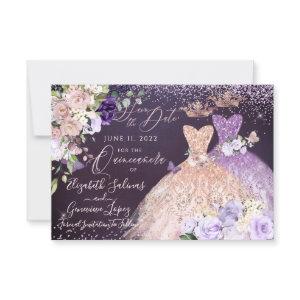Quinceanera Save the Date Rose Gold Dusty Purple