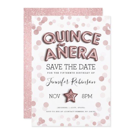 Quinceañera Save The Date Rose Gold Glitter