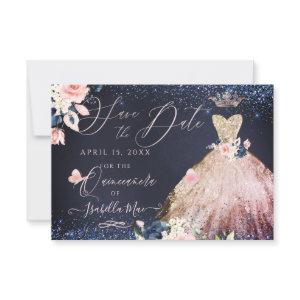 Quinceanera Save the Date Rose Gold Ombre Gown