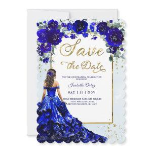 Quinceañera Save The Date Royal Blue and Gold