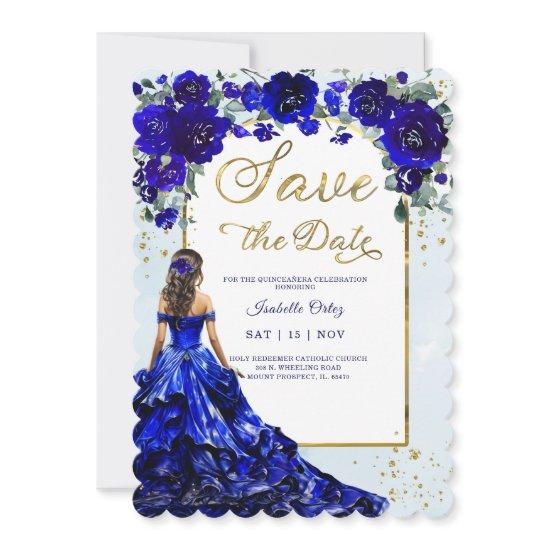 Quinceañera Save The Date Royal Blue and Gold