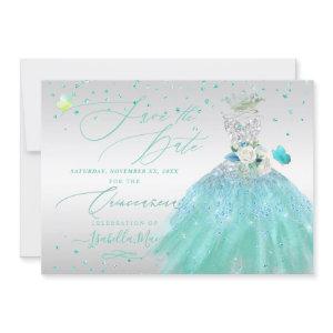 Quinceanera Save the Date Turquoise Silver
