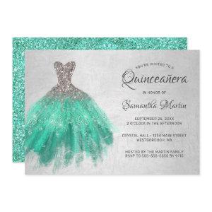 Quinceanera Silver Aqua Dress on Silver Teal Party