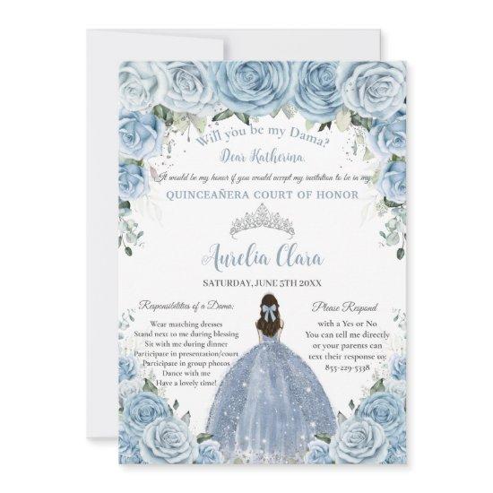 Quinceañera Silver Baby Blue Floral Dama Request
