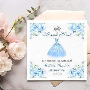 Quinceanera Silver Blue Floral Gown  Napkins