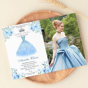Quinceanera Silver Blue Floral Gown Photo