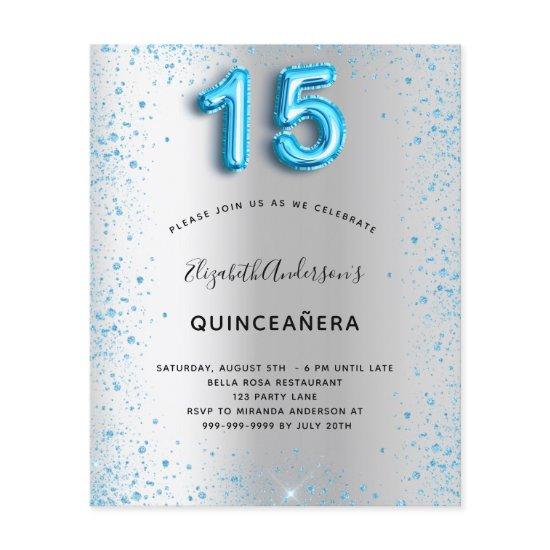 Quinceanera silver blue glitter budget  flyer