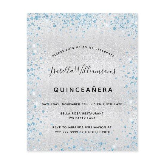 Quinceanera silver blue glitter budget  flyer