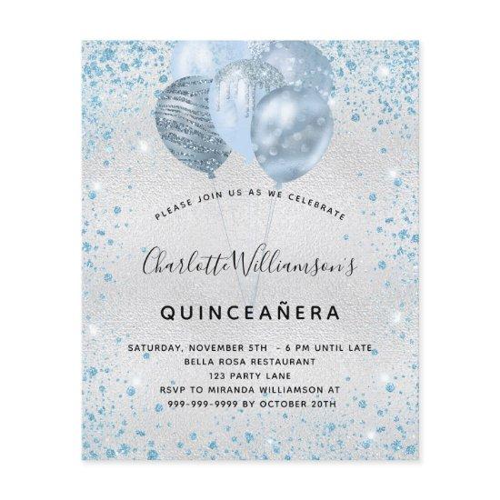 Quinceanera silver blue glitter budget  flyer
