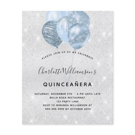 Quinceanera silver blue glitter budget  flyer