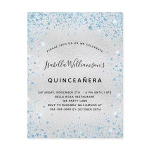 Quinceanera silver blue glitter dust sparkle  postcard
