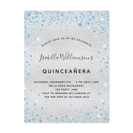 Quinceanera silver blue glitter dust sparkle  postcard