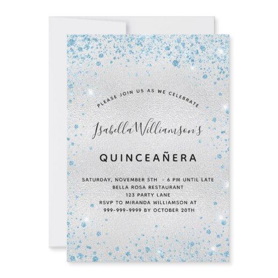 Quinceanera silver blue glitter
