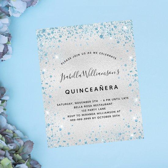 Quinceanera silver blue glitter