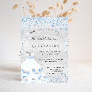 Quinceanera silver blue sparkles dress luxury