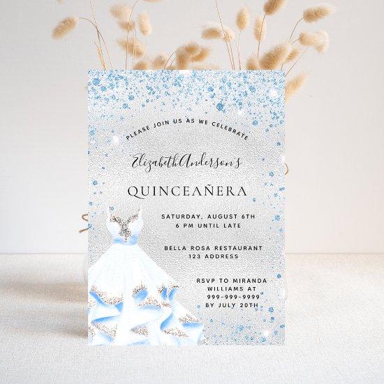 Quinceanera silver blue sparkles dress luxury
