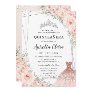 Quinceañera Silver Blush Floral Princess Dress