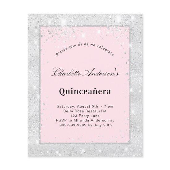 Quinceanera silver blush pink glitter dust budget flyer