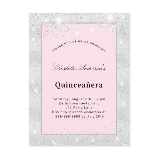 Quinceanera silver blush pink glitter dust  postcard