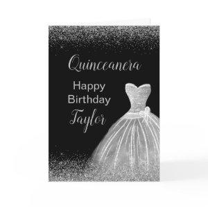 Quinceanera Silver Dress Faux Glitter Card