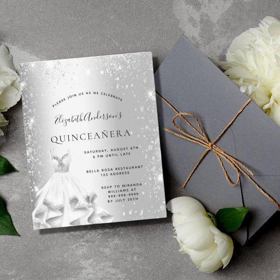 Quinceanera silver dress glitter budget  flyer