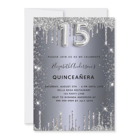 Quinceanera silver glitter drips