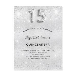 Quinceanera silver glitter glamorous  postcard