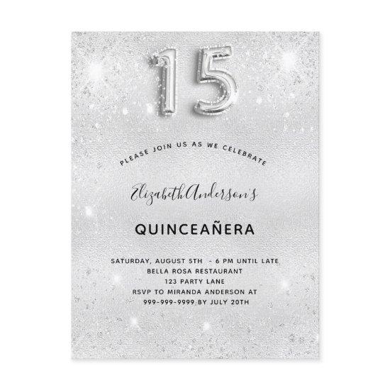 Quinceanera silver glitter glamorous  postcard