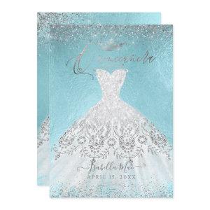 Quinceanera Silver Glitter Gown, DIY Blue