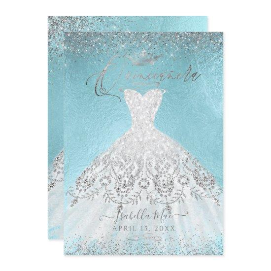 Quinceanera Silver Glitter Gown, DIY Blue