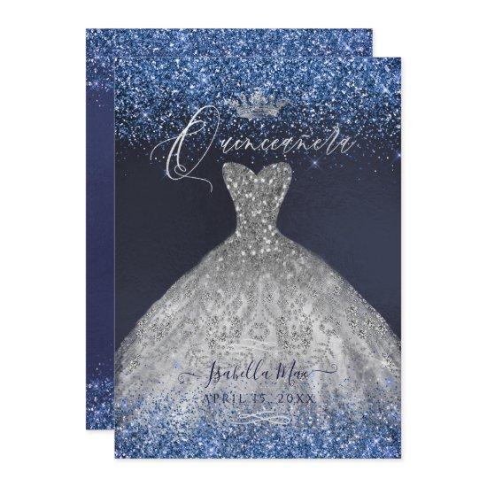 Quinceanera Silver Glitter Gown