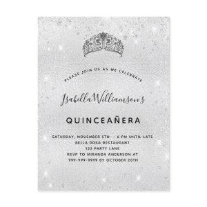 Quinceanera silver glitter tiara crown  postcard