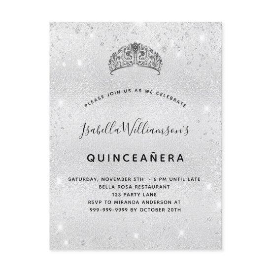 Quinceanera silver glitter tiara crown  postcard