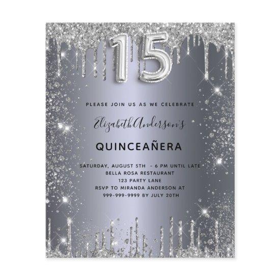 Quinceanera silver metal glitter