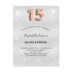 Quinceanera silver metal rose gold glitter dust  postcard